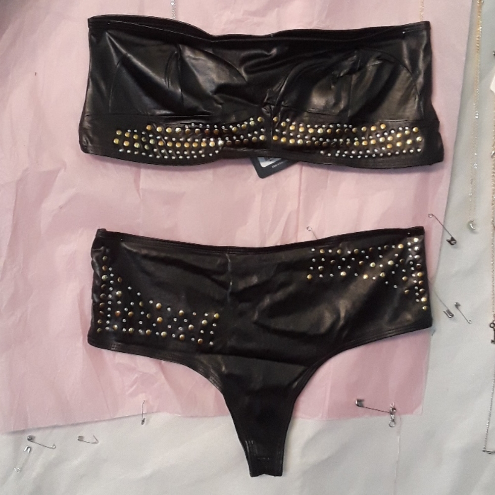 BLACK EMBELLISHED BANDEAU SET BLACK